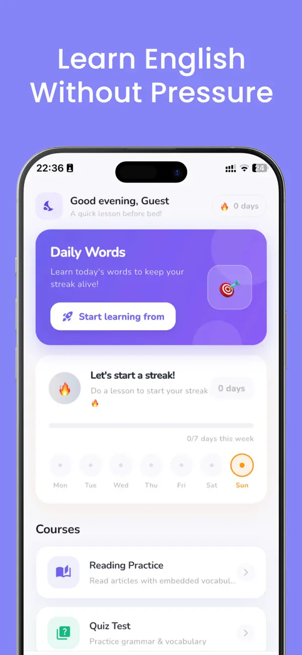 Daily lessons home screen